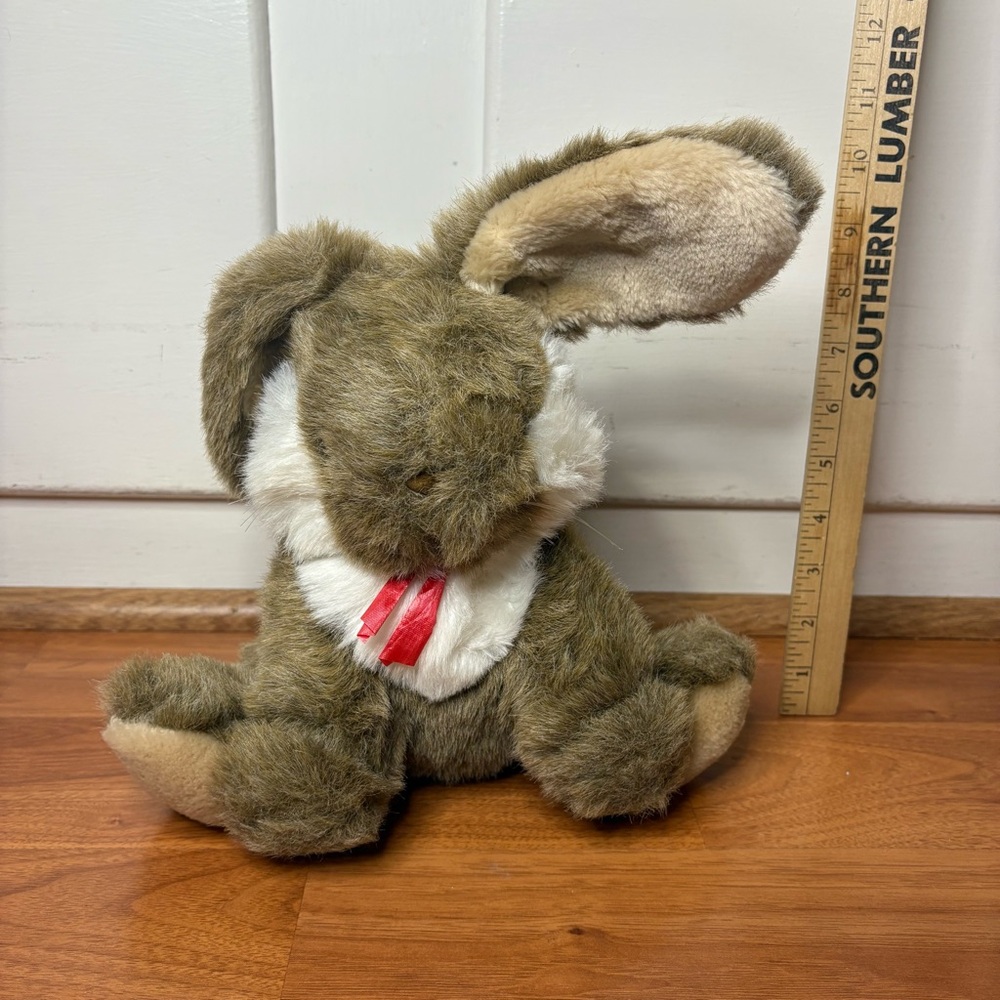 Vintage 80s Playful Pals Brown Bunny Rabbit Fuzzy Plush Stuffed Animal